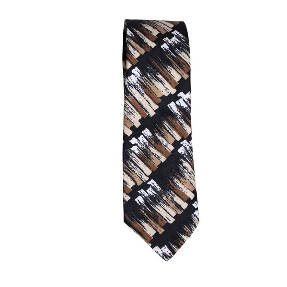 Christian Dior MONSIEUR Tie 100% Silk - White, Beige & Black Diagonal Pattern - Picture 1 of 6